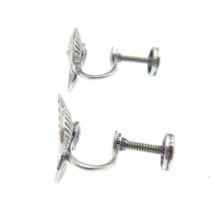 DANECRAFT 925 Sterling Silver Antique Leaf Ribbed Screw Back Earrings