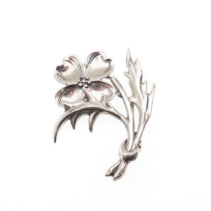 925 Sterling Silver Vintage Dogwood Flower Oxidized Pin Brooch