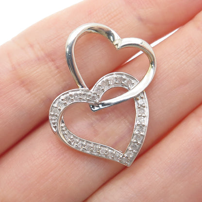 SAI 925 Sterling Silver Real Diamond Interlocked Heart Minimalist Charm Pendant
