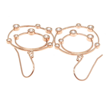 925 Sterling Silver Rose Gold Plated Round-Cut C Z Circle Dangling Earrings