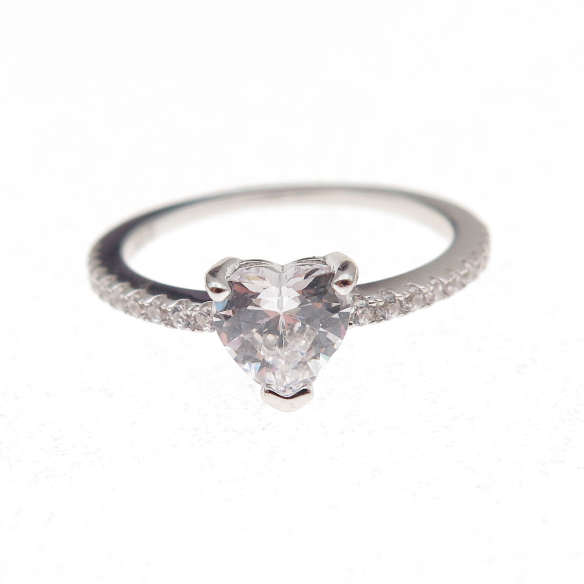 925 Sterling Silver Heart & Round-Cut C Z Promise Ring Size 6
