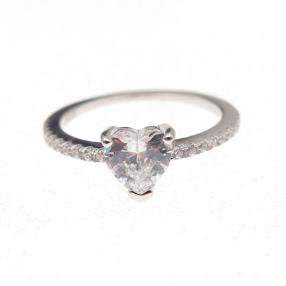 925 Sterling Silver Heart & Round-Cut C Z Promise Ring Size 6