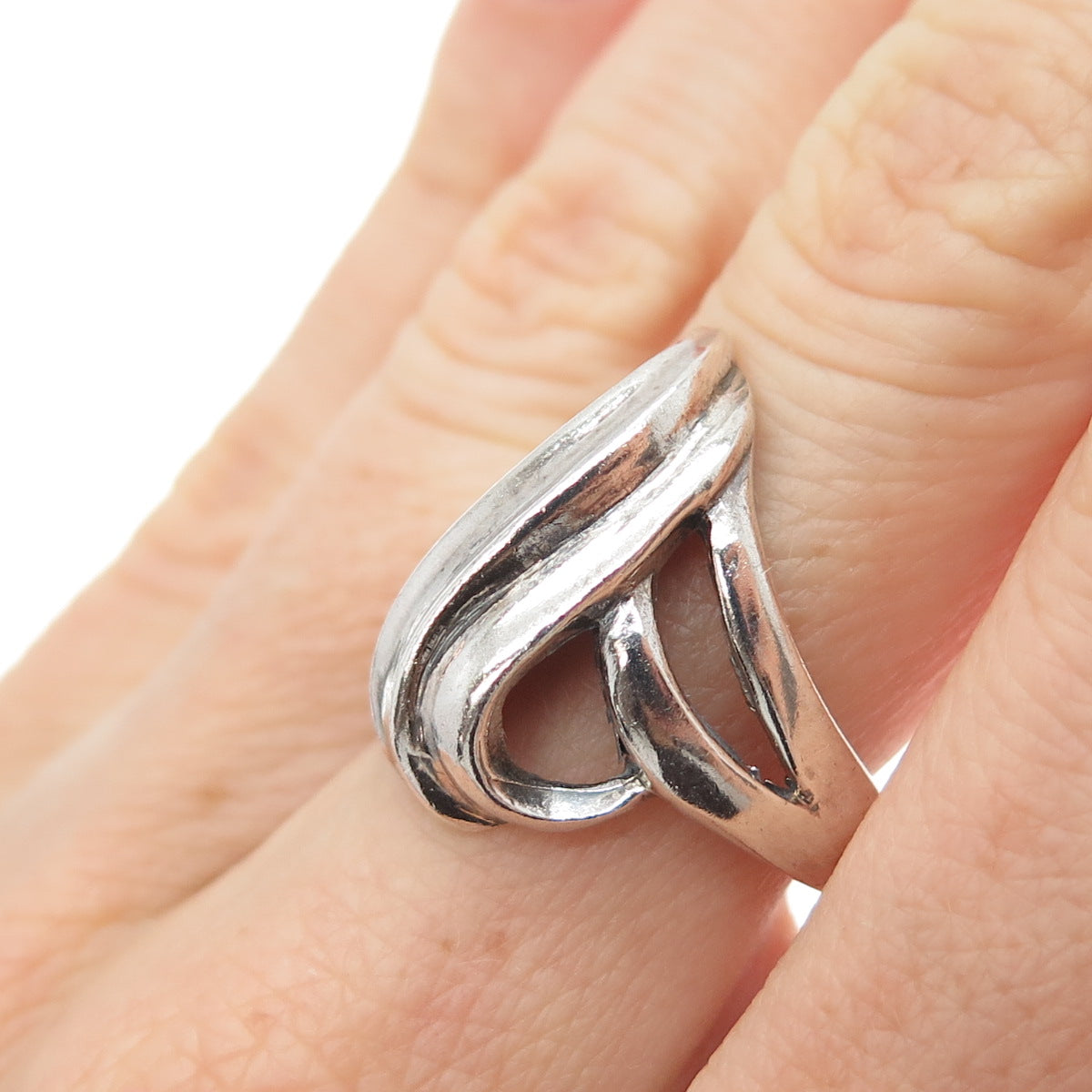 925 Sterling Silver Vintage Modernist Flame Oxidized Ring Size 7.5