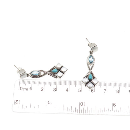 Nicky Butler 925 Sterling Silver Vintage Real Blue Topaz Turquoise MOP Earrings