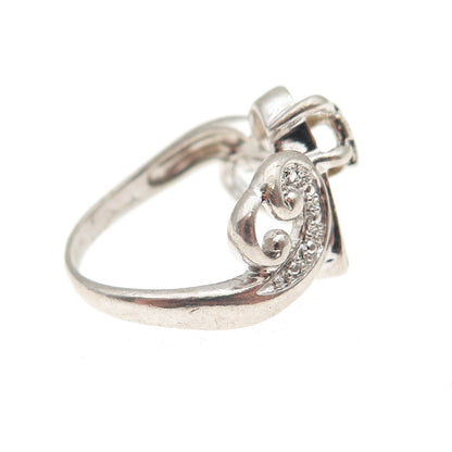 925 Sterling Silver 2-Tone Real Diamond Accent He Walks w/ Me Cross Ring Size 6