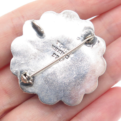 925 Sterling Silver Vintage Mexico Cannetille Floral Oxidized Pin Brooch Pendant