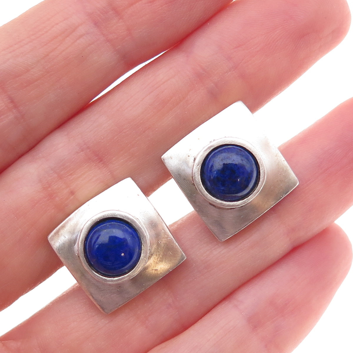 Robin Rotenier 925 Sterling Silver Vintage Real Lapis Modernist Square Cufflinks