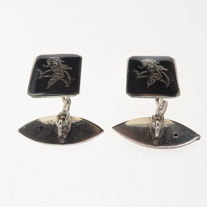 925 Sterling Silver Antique Siam Niello Hindu Goddess Cufflinks
