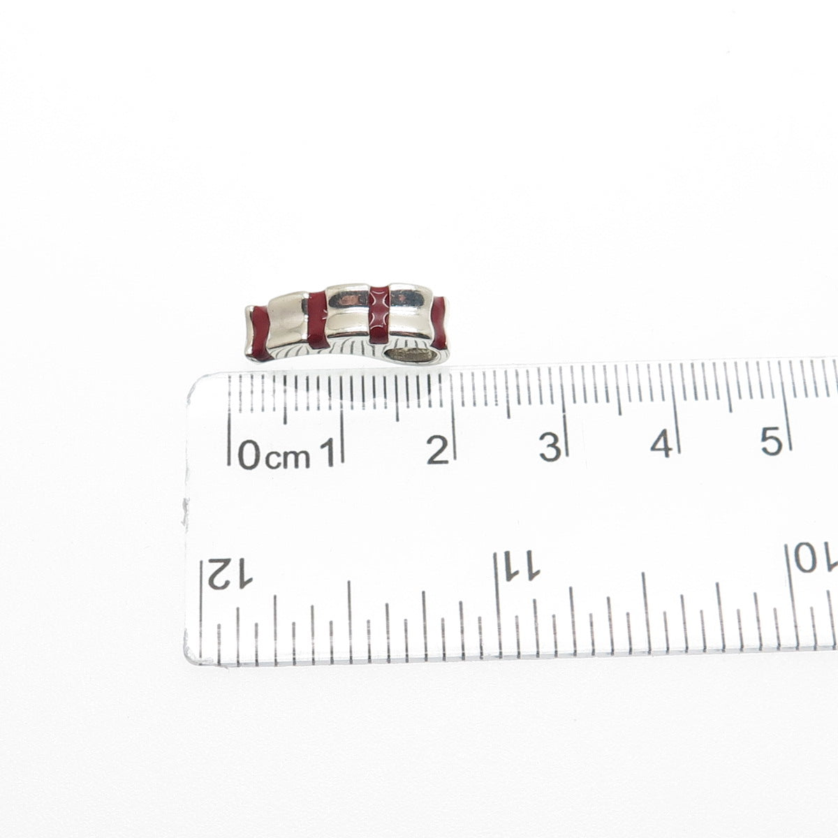 925 Sterling Silver Vintage Enamel Candy Cane Minimalist Slide Charm Pendant