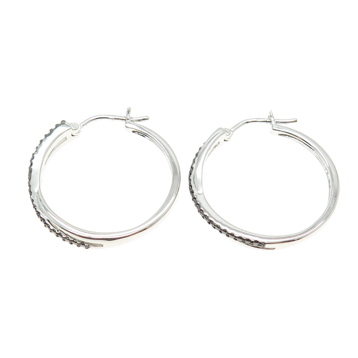 SUN 925 Sterling Silver Real Round-Cut Black Diamond Crisscross Hoop Earrings