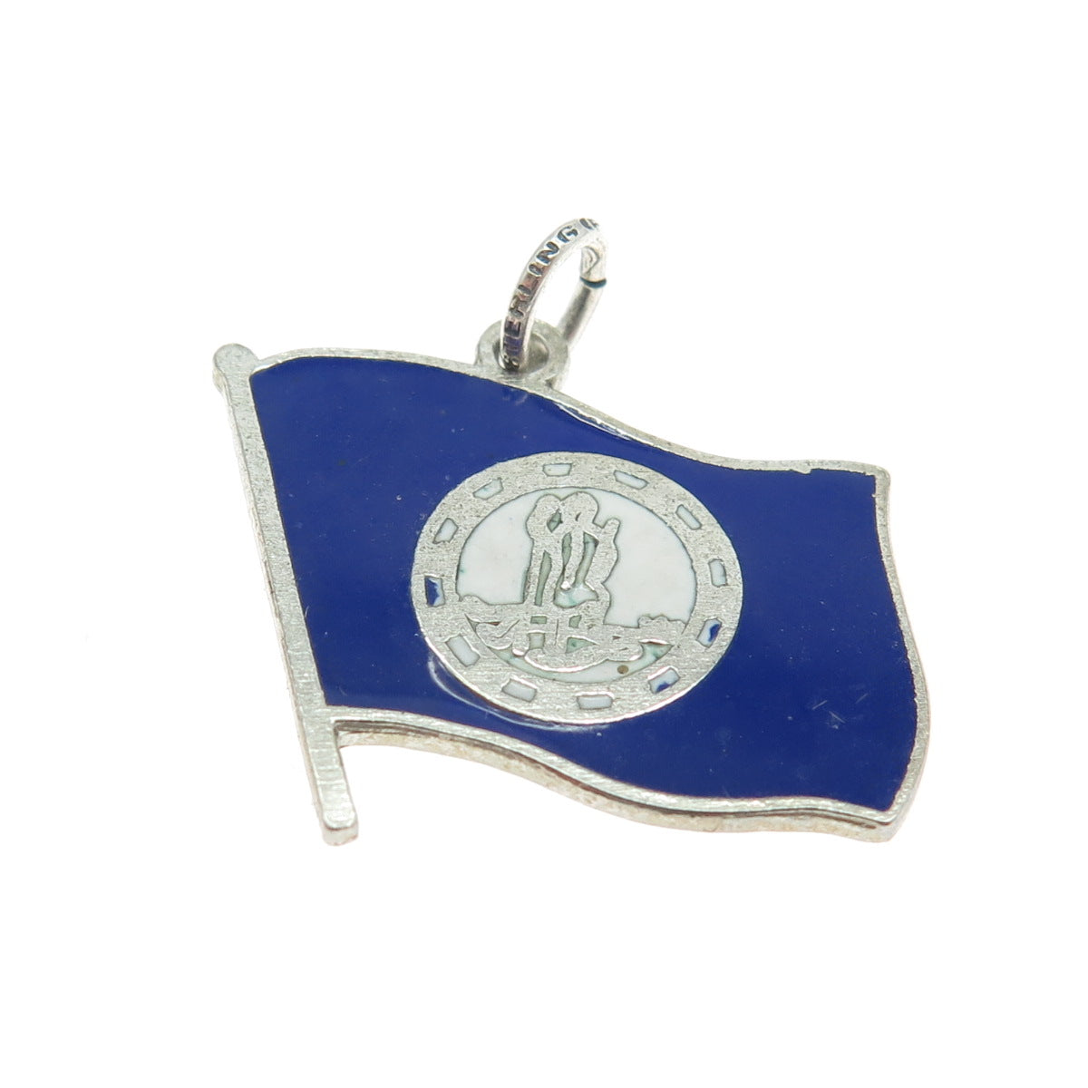 925 Sterling Silver Vintage Blue Enamel Virginia Flag Pendant