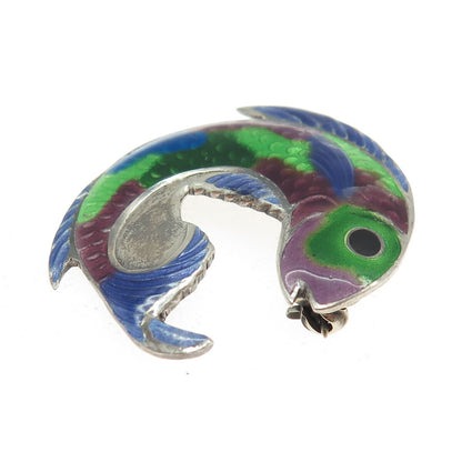 RODOLFO ESPINOZA 925 Sterling Silver Vintage Mexico Enamel Fish Pin Brooch