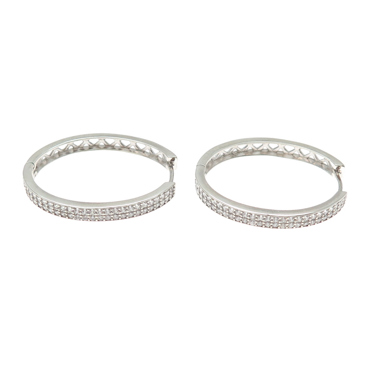 925 Sterling Silver Round-Cut C Z Sparkle Oval Hoop Earrings