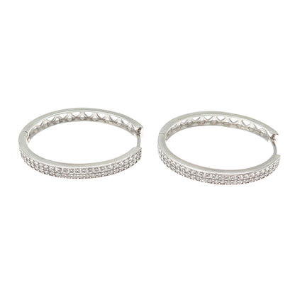 925 Sterling Silver Round-Cut C Z Sparkle Oval Hoop Earrings