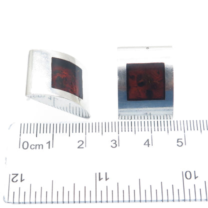925 Sterling Silver Vintage Real Amber Modernist Earrings