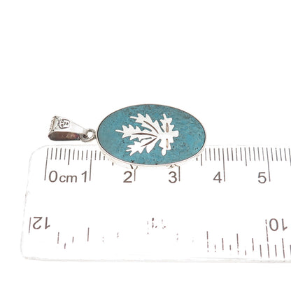 925 Sterling Silver Vintage Mexico Real Turquoise Cannabis Leaf Charm Pendant
