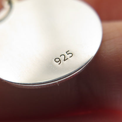 925 Sterling Silver Green Enamel Cat Couple Round Tag Minimalist Charm Pendant