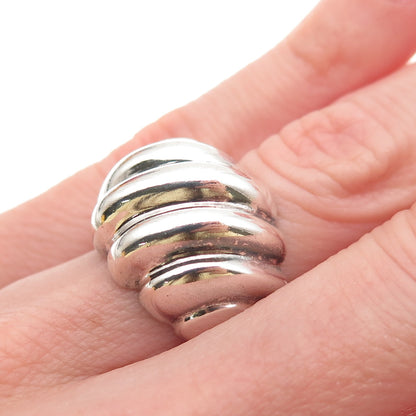 925 Sterling Silver Vintage Modernist Ribbed Dome Oxidized Ring Size 5