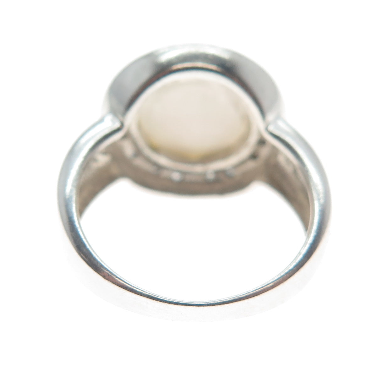 925 Sterling Silver Real Mother-of-Pearl & C Z Flower Ring Size 7.75