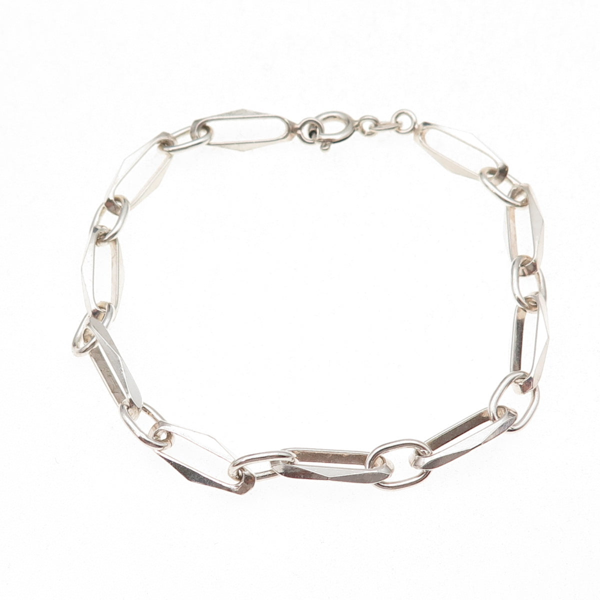 925 Sterling Silver Vintage Modernist Paperclip Link Bracelet 7"