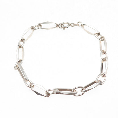 925 Sterling Silver Vintage Modernist Paperclip Link Bracelet 7"