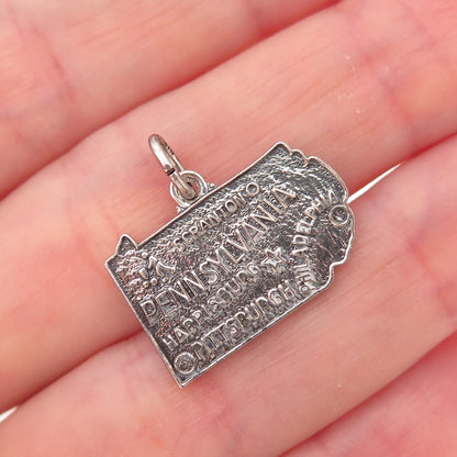 Danecraft 925 Sterling Silver Vintage Pennsylvania State Map Charm Pendant