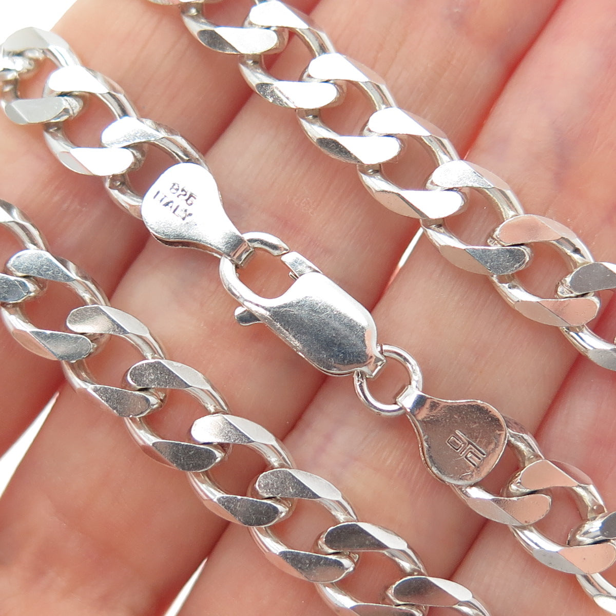 925 Sterling Silver Vintage Italy Curb Chain Necklace 18"