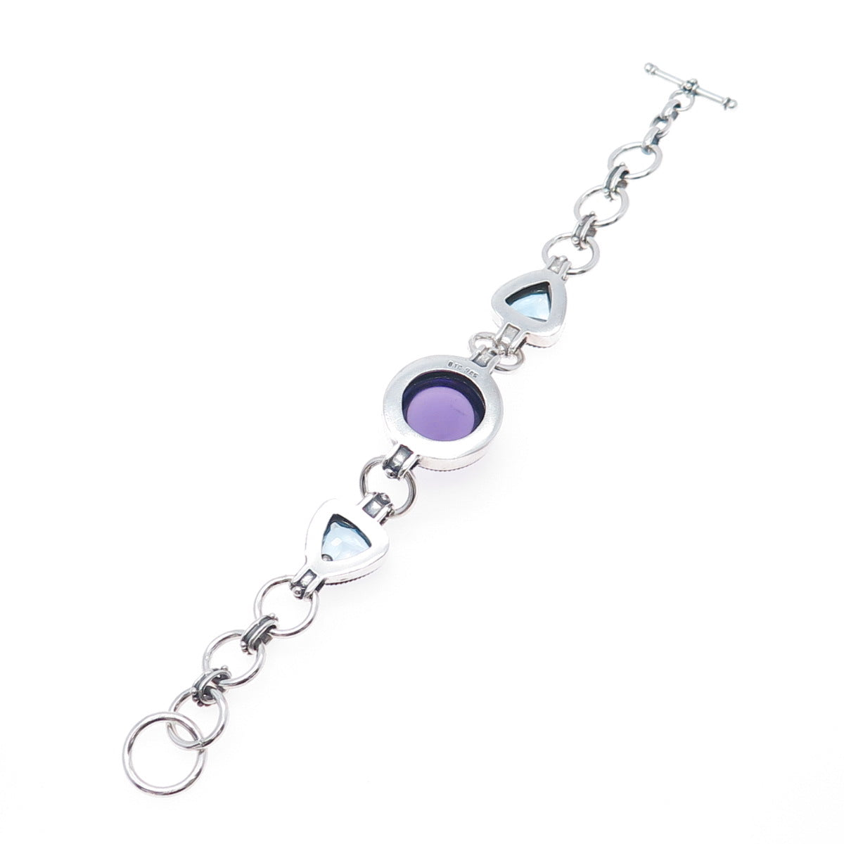 SAMUEL BENHAM Sterling Silver Vintage Real Amethyst & Blue Topaz Bracelet 7.25"