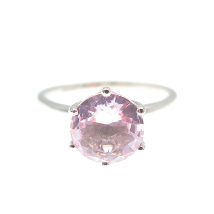 DAZZLERS 925 Sterling Silver Round-Cut Nano Pink Topaz Ring Size 6