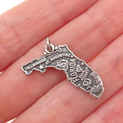 MAISELS INDIAN 925 Sterling Silver Vintage Florida State Map Charm Pendant