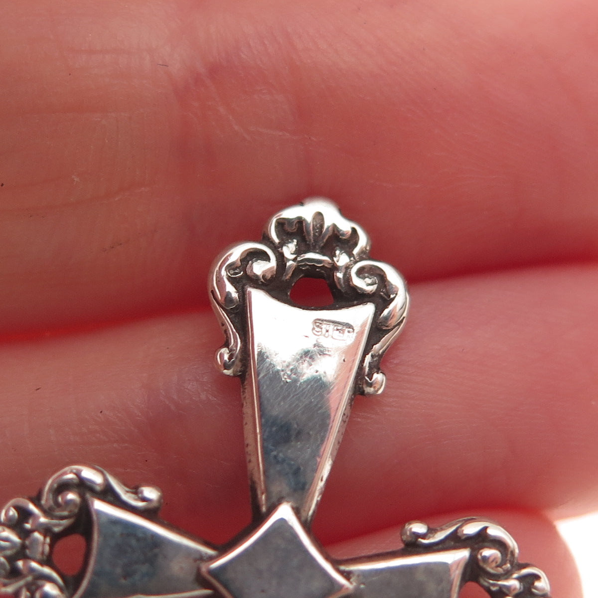 925 Sterling Silver Antique Art Deco Cross Oxidized Charm Pendant