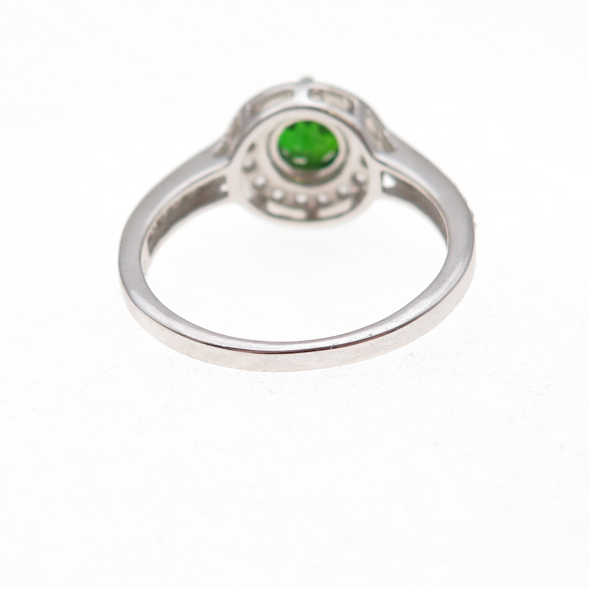 925 Sterling Silver Real Round-Cut Peridot & White Topaz Ring Size 8