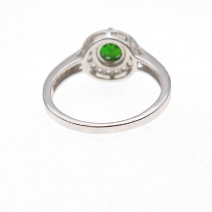 925 Sterling Silver Real Round-Cut Peridot & White Topaz Ring Size 8