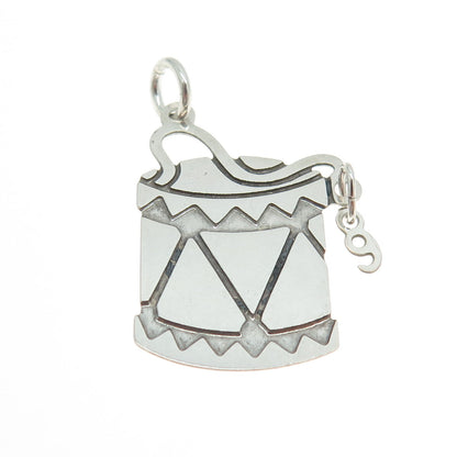 925 Sterling Silver Vintage Drum Musical Instrument Charm Pendant