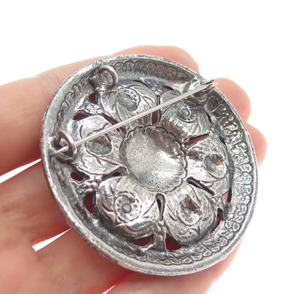 835 Silver Antique Scandinavian King & Cherub Oxidized Pin Brooch