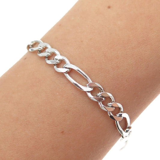 925 Sterling Silver Vintage Italy Figaro Link Bracelet 7.75"