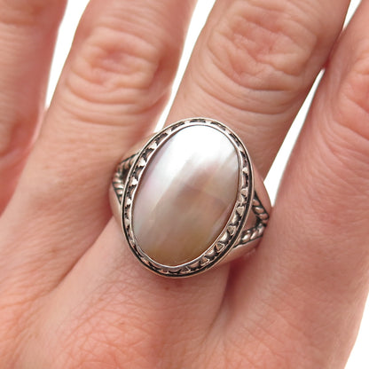 Carolyn Pollack 925 Sterling Silver Vintage Real MOP Crown Oxidized Ring Size 10