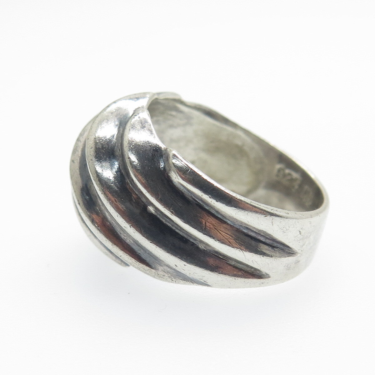 CHAPAL ZENRAY 925 Sterling Silver Vintage Modernist Ribbed Oxidized Ring Size 7