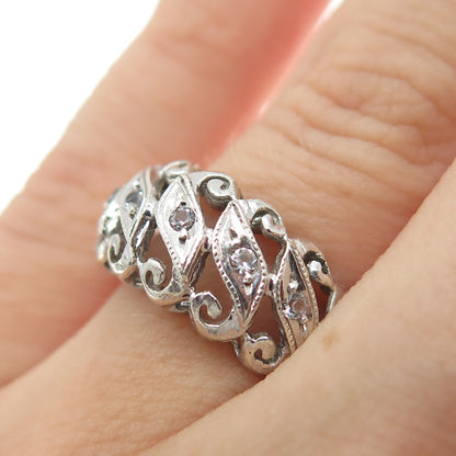 925 Sterling Silver Vintage Round-Cut C Z Swirl Ring Size 5.5