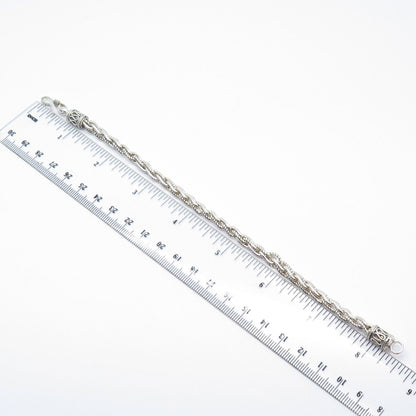 925 Sterling Silver Vintage Twisted Cable Link Bracelet 8''
