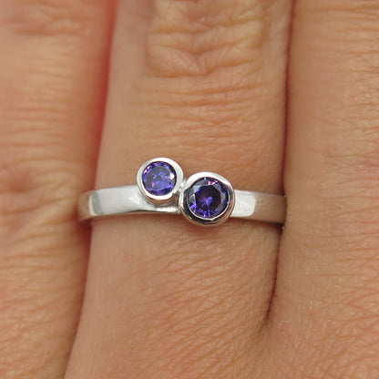 925 Sterling Silver Round-Cut Purple C Z Ring Size 7