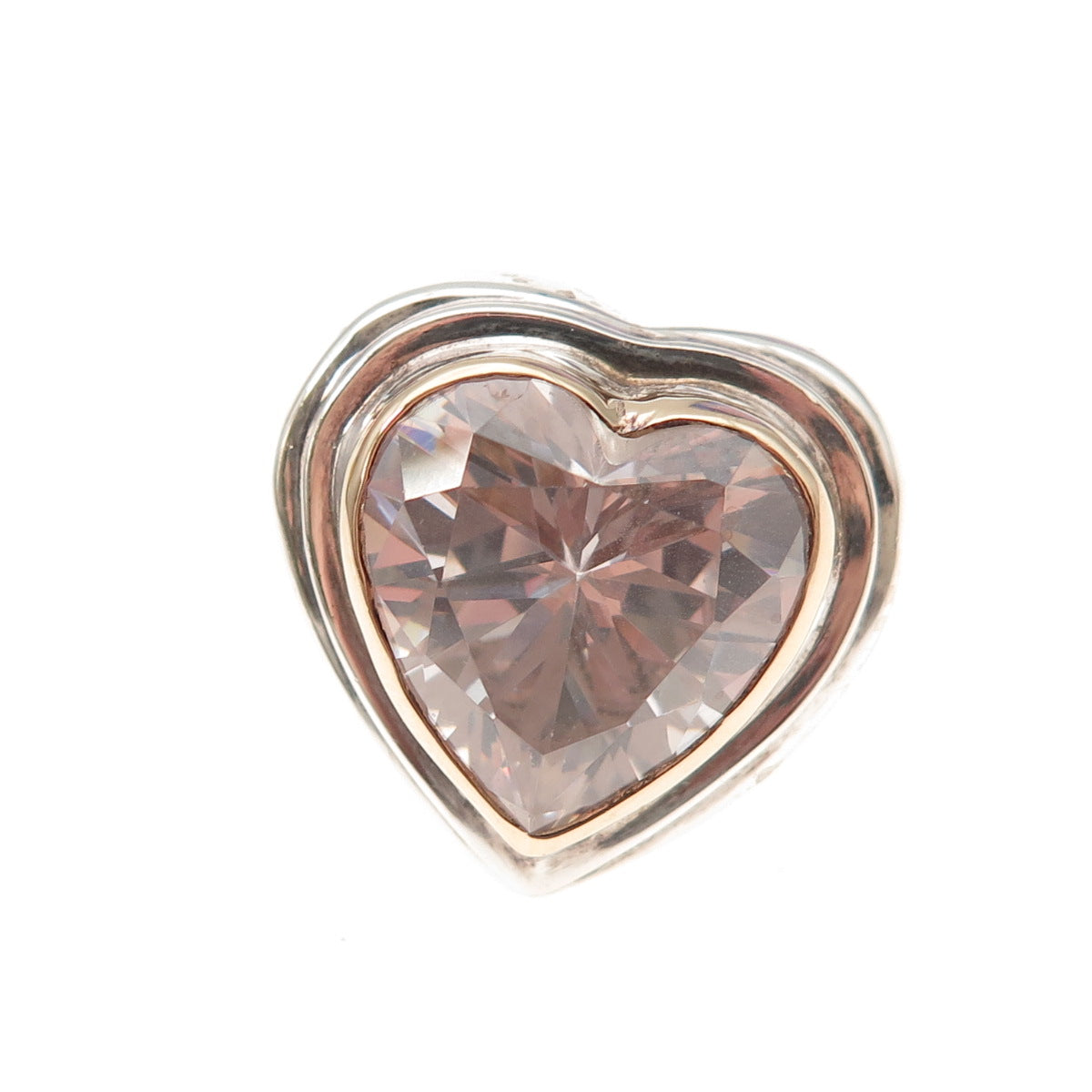 925 Sterling Silver 14K Gold Vintage C Z Modernist Heart Oxidized Ring Size 4.5