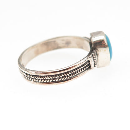 925 Sterling Silver Real Sleeping Beauty Turquoise Oxidized Ring Size 8