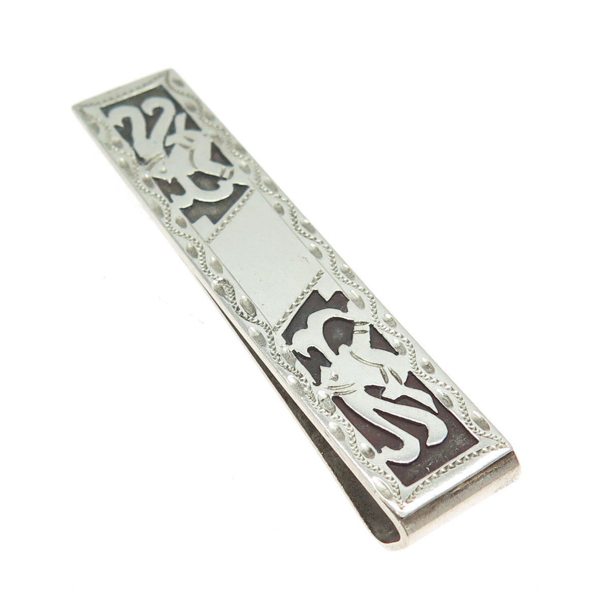 900 Silver Vintage Guatemala Tribal Warrior Oxidized Tie Clip