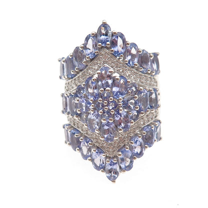Chuck Clemency 925 Sterling Silver Real Tanzanite & White Topaz Ring Size 8.25