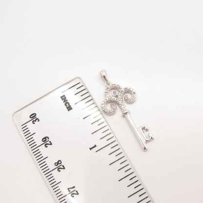 925 Sterling Silver Real Diamond Key Pendant
