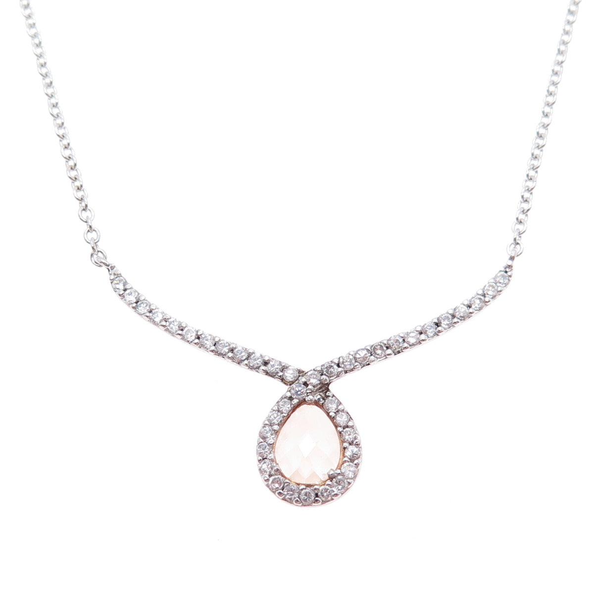 ATI ANNIKA WITT 925 Sterling Silver Champagne & White C Z Chain Necklace 16"