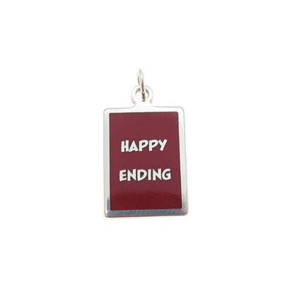 925 Sterling Silver Red Enamel Happy Ending Minimalist Charm Pendant
