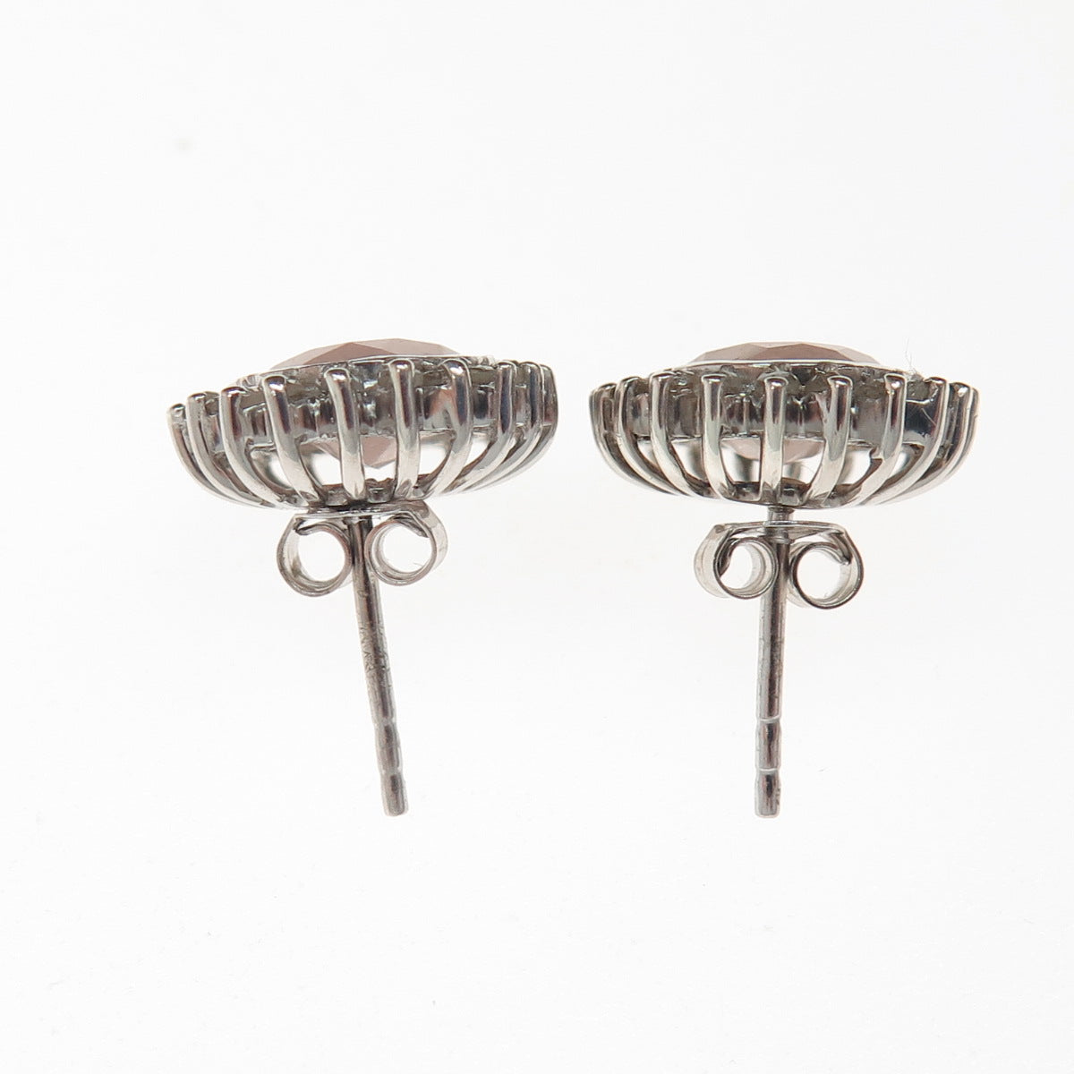 925 Sterling Silver Real Round-Cut Diamond & Oval-Cut Rose Quartz Earrings