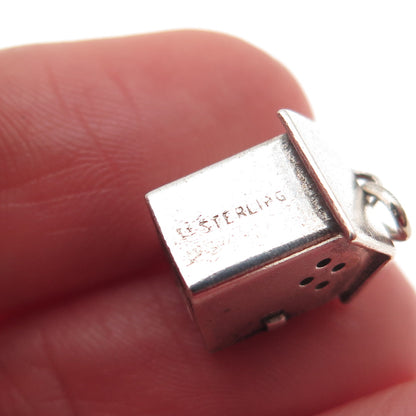 Wells 925 Sterling Silver Antique Art Deco Outhouse 3D Mini Open Charm Pendant